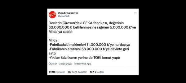 Giresun SEKA Fabrikası 5 Milyon Liraya Özelleştirilip 68 Milyon Liraya Geri mi Alındı?